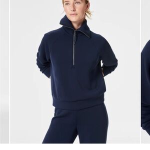 SPANX MATCHING SET  navy Half-Zip Pullover and Pants Set